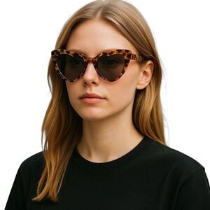 Heart Shaped Cats Eye Leopard Sunglasses with NEW Soft Leather Case